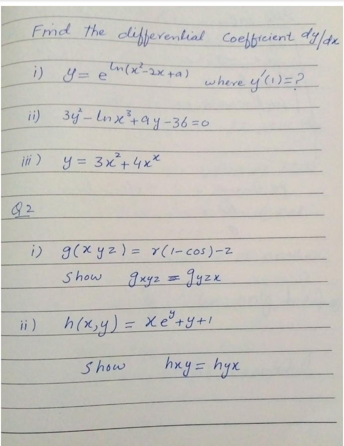 Solved Find The Differential Coefficient Dy Dx I Y E Whe Chegg Com