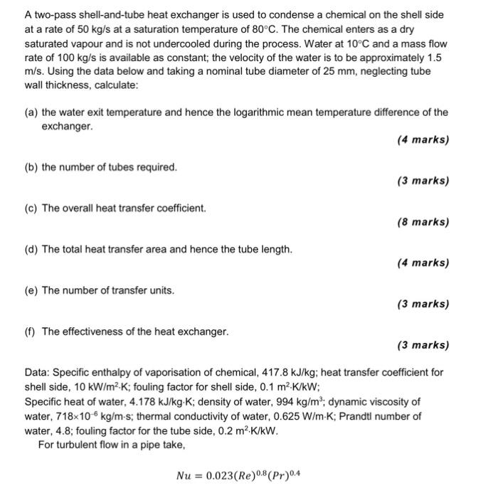 Solved A two-pass shell-and-tube heat exchanger is used to | Chegg.com