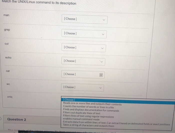 Solved Match the UNIX/Linux command to its description man | Chegg.com