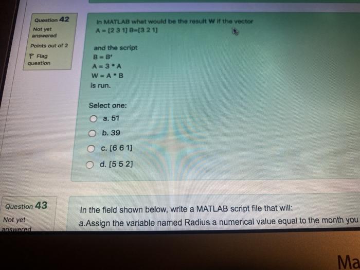 Solved Question 42 Not yet answered Points out of 2 In | Chegg.com