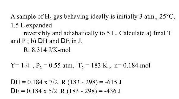 Solved A Sample Of H Gas Behaving Ideally Is Initially 3 Chegg Com