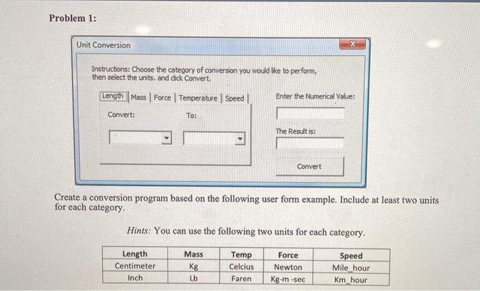 Solved Problem 1: Unit Conversion X Instructions: Choose the | Chegg.com