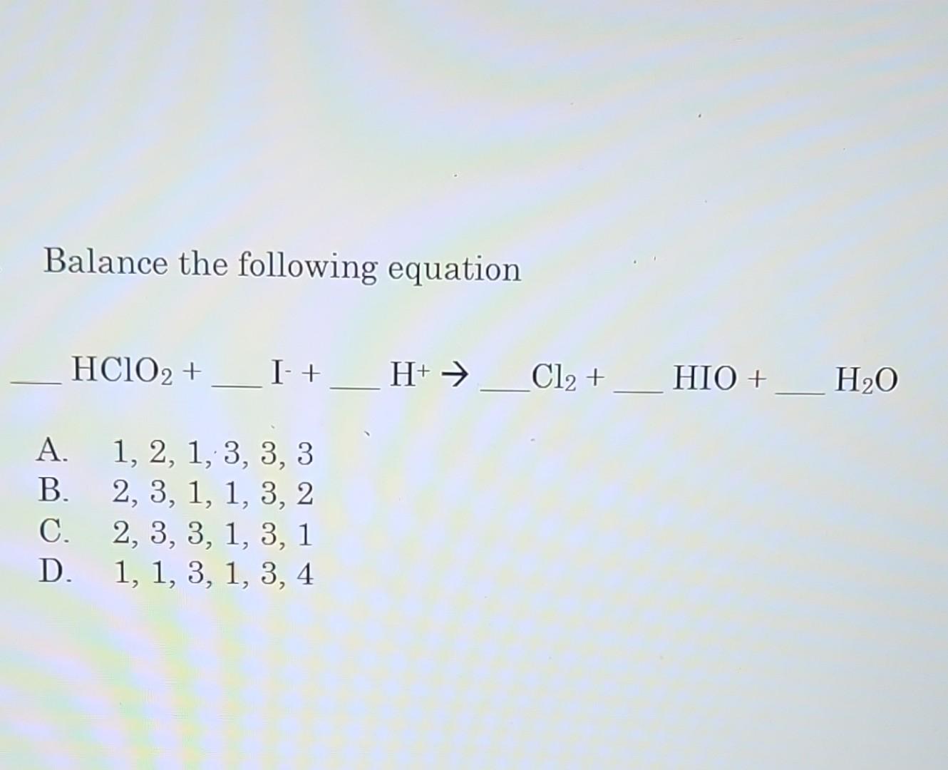 Solved Balance The Following Equation | Chegg.com