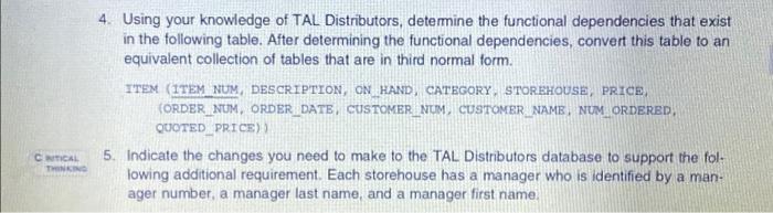 Solved Exercises TAL Distributors Answer each of the | Chegg.com