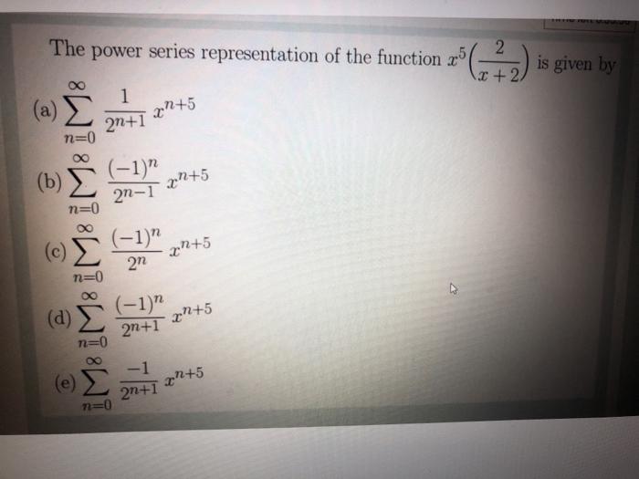 Solved The Power Series Representation Of The Function Chegg Com