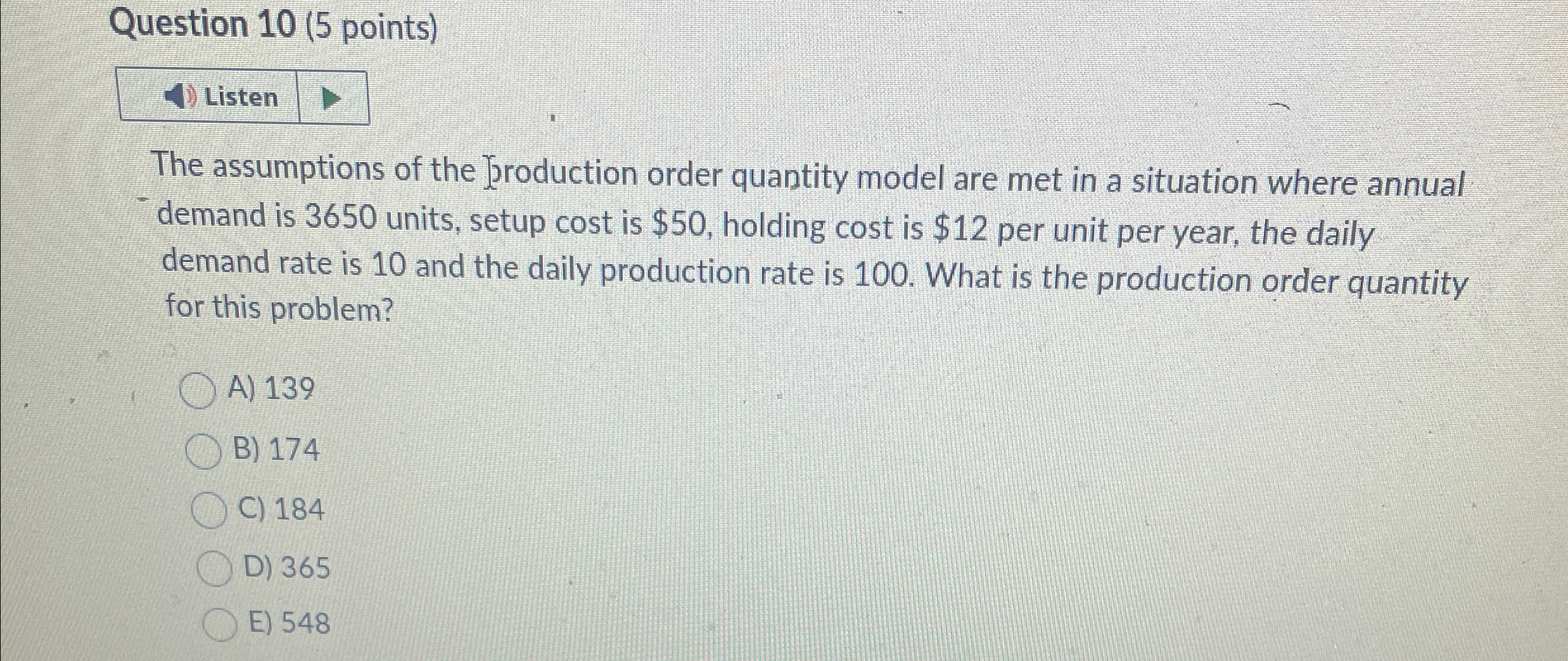 Solved Question 10 (5 ﻿points)ListenThe assumptions of the | Chegg.com