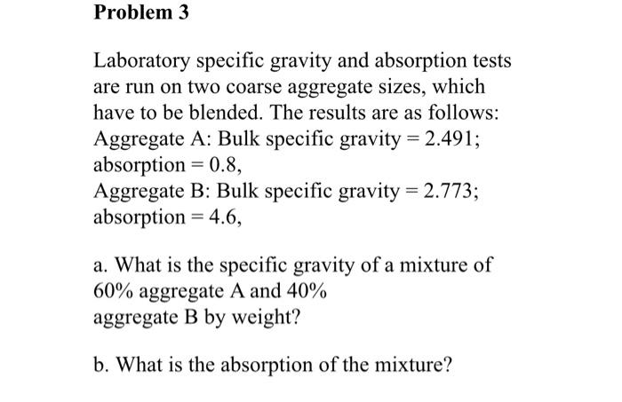 Solved Problem 3 Laboratory specific gravity and absorption | Chegg.com