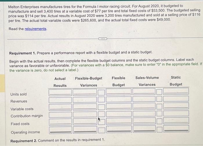 Solved Melton Enterprises manufactures tires for the Formula