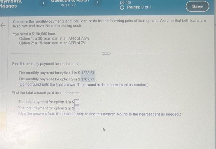 Solved Compare the monthly payments and total loan costs for | Chegg.com