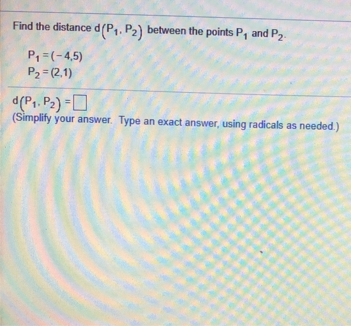 Solved Find The Distance D(P1, P2) Between The Points P, And | Chegg.com