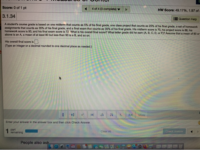 Solved Score: 0 of 1 pt 4 of 4 (3 complete) HW Score: | Chegg.com