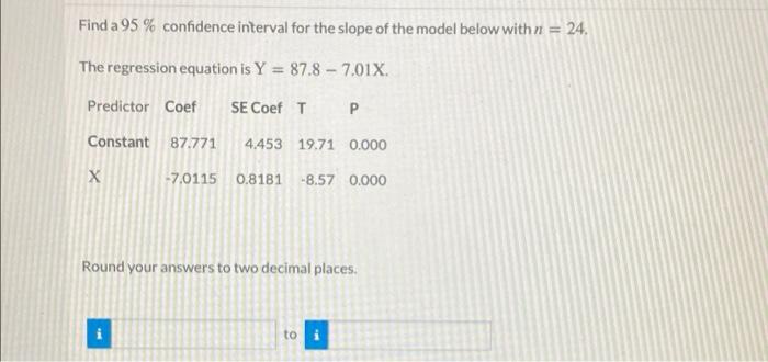 Solved Find a 95% confidence interval for the slope of the | Chegg.com