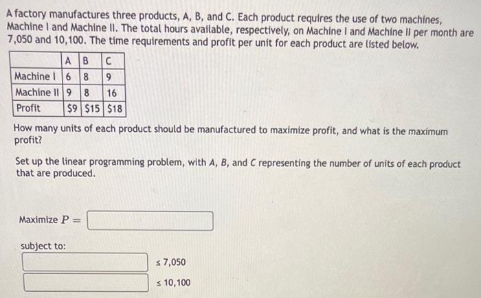 Solved A Factory Manufactures Three Products, A, B, And C. | Chegg.com