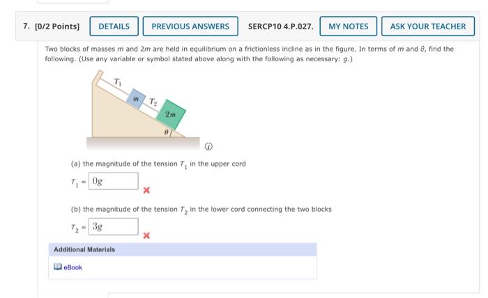 Solved Two blocks of masses m and 2m are held in equilibrium | Chegg.com