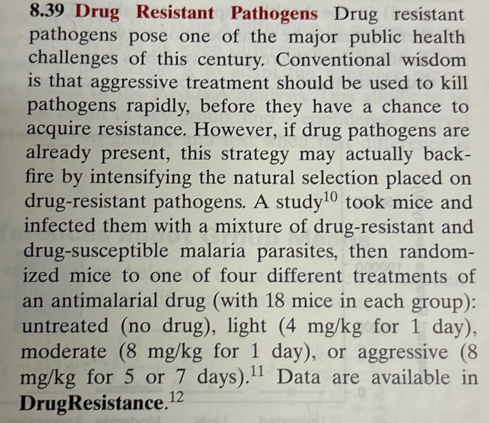 Solved 8.39 ﻿Drug Resistant Pathogens Drug resistant | Chegg.com