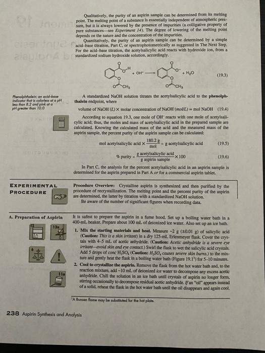 Experiment 19 Aspirin Synthesis And Analysis Kan Korp Chegg 