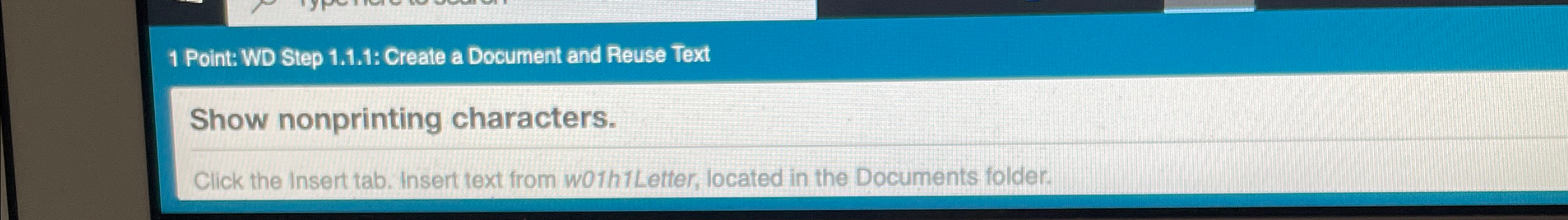 Solved 1 ﻿Point: WD Step 1.1.1: Create a Document and Reuse | Chegg.com
