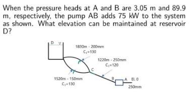 Solved When the pressure heads at A and B are 3.05 m and | Chegg.com