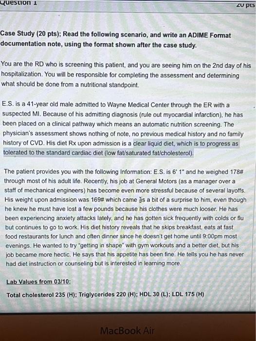 Solved Question I Case Study (20 pts); Read the following | Chegg.com