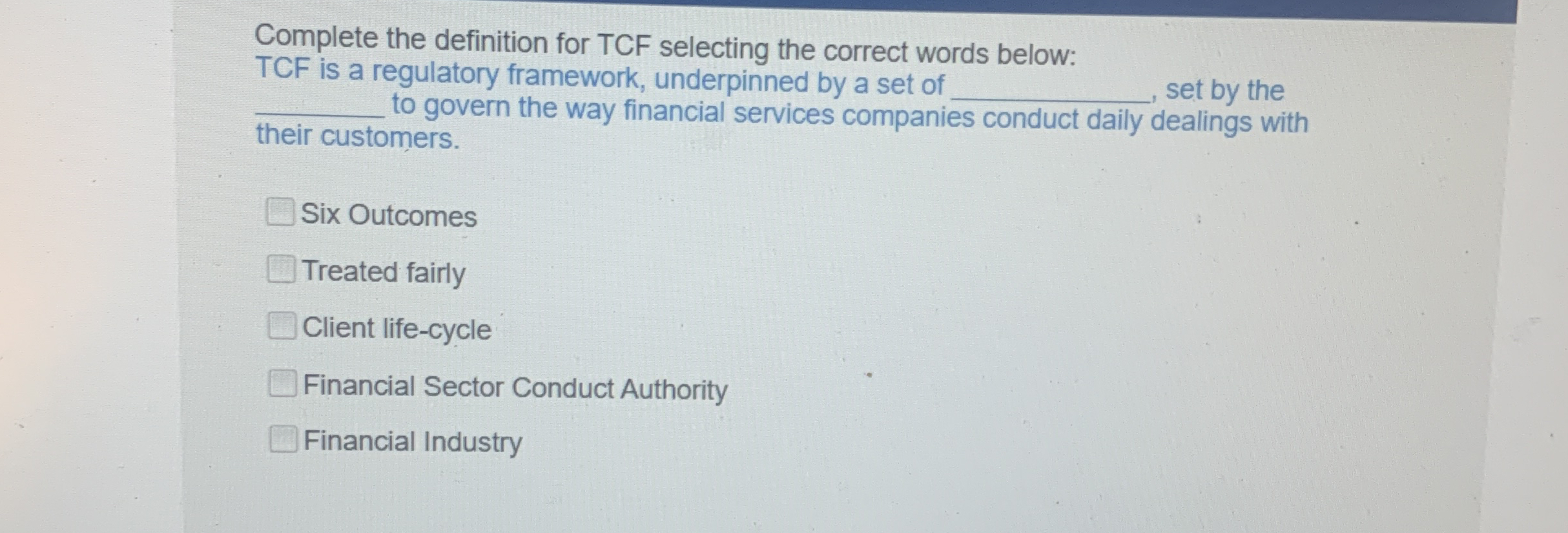 Solved Complete the definition for TCF selecting the correct