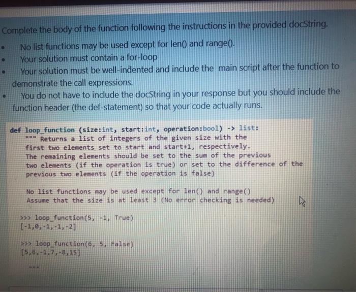 Solved Complete the body of the function following the | Chegg.com