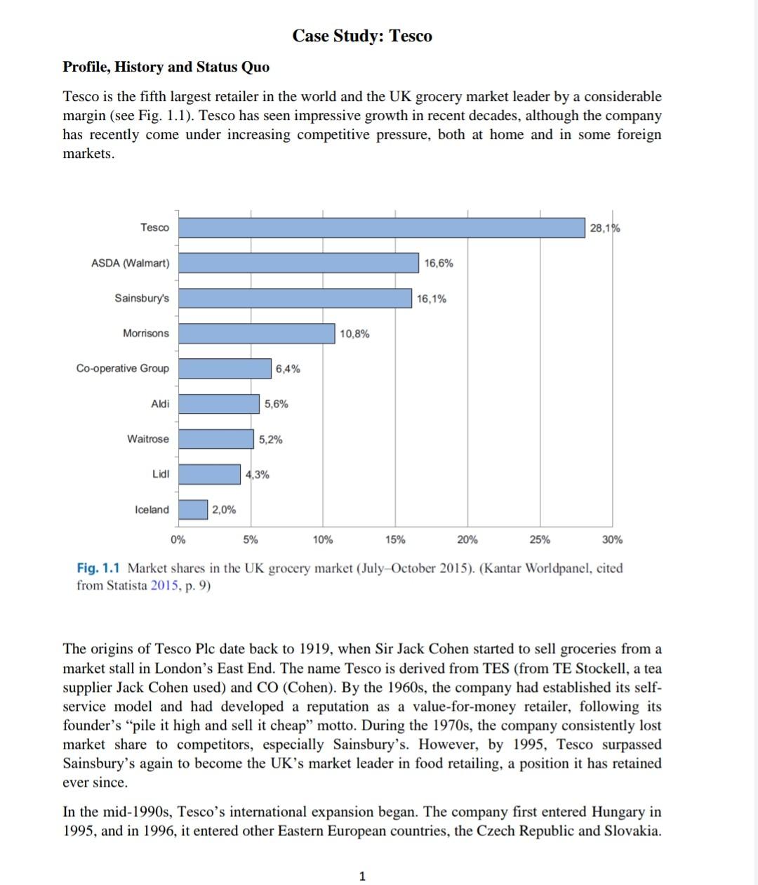 Solved Case Study: Tesco Profile, History and Status Quo