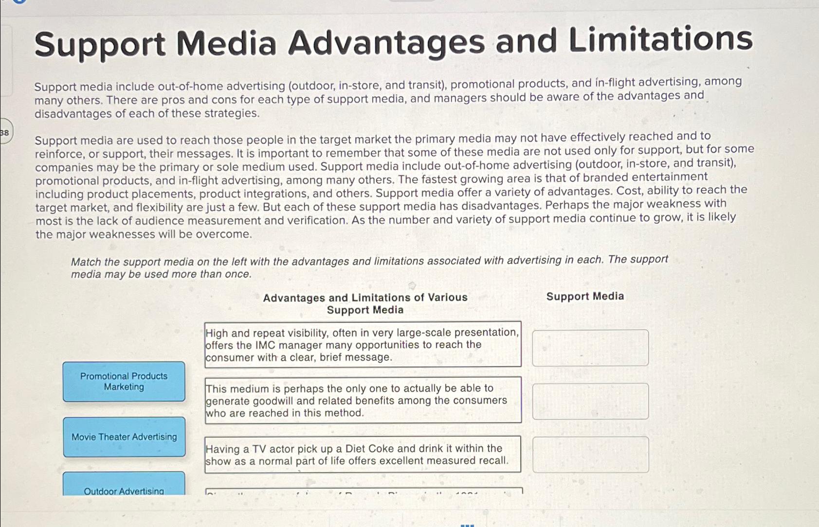 Solved Support Media Advantages and LimitationsSupport media | Chegg.com