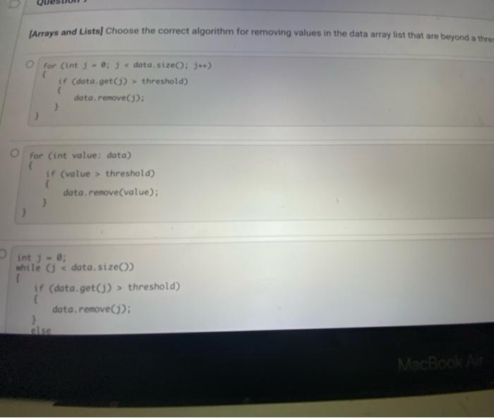 Solved Arrays and Lists| Choose the correct algorithm for | Chegg.com