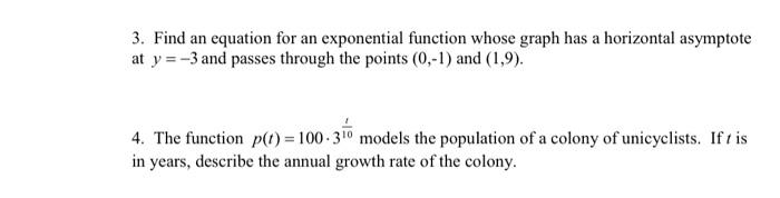 Solved 3. Find an equation for an exponential function whose | Chegg.com
