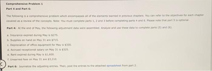 Solved Comprehensive Problem 1 Part 4 and Part 6: The | Chegg.com