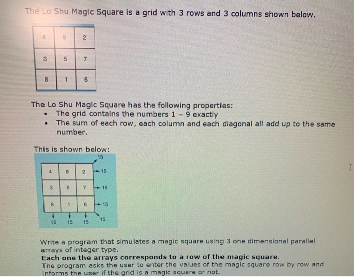 Solved The Lo Shu Magic Square is a grid with 3 rows and 3 | Chegg.com