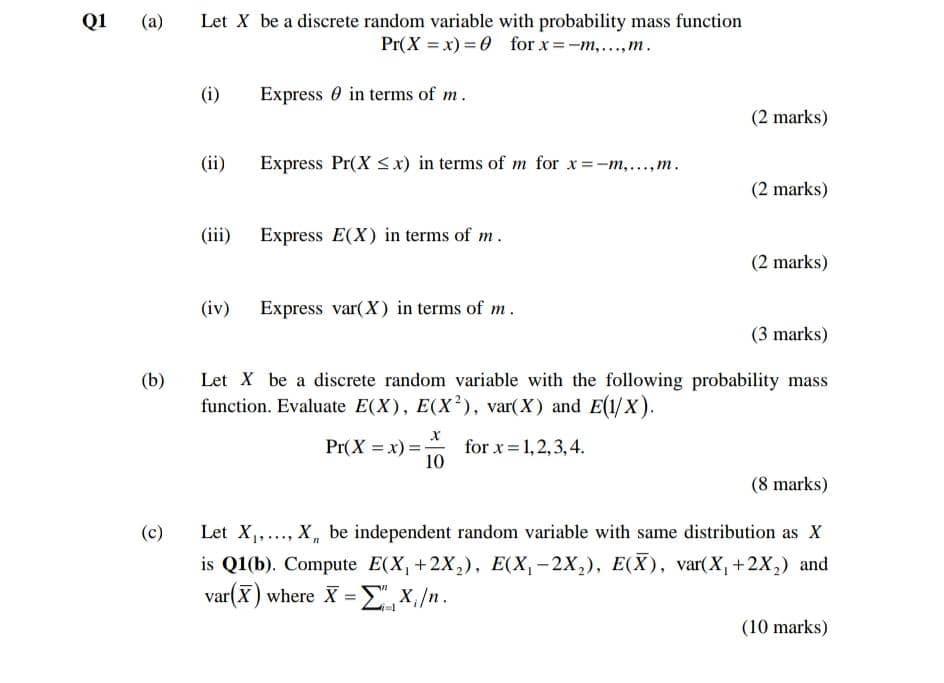 Solved Q1 (a) Let X be a discrete random variable with | Chegg.com