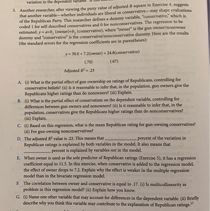 Solved variation in the dependent variable. I till 5. | Chegg.com