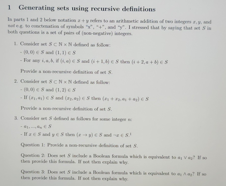 Solved 1 Generating Sets Using Recursive Definitions In P Chegg Com