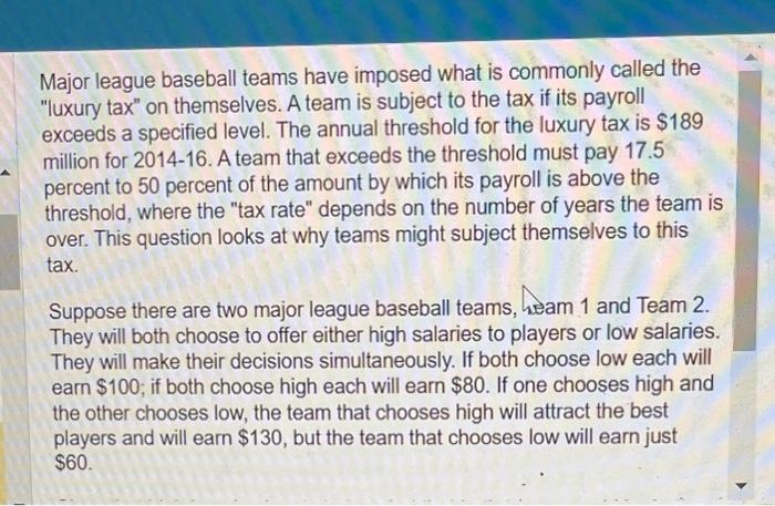 Solved Major league baseball teams have imposed what is | Chegg.com