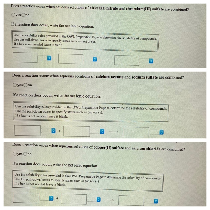 Solved Does A Reaction Occur When Aqueous Solutions Of