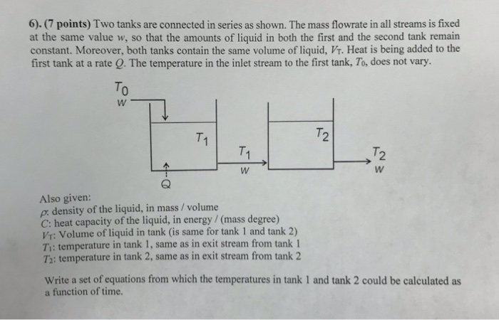 Solved 6). (7 points) Two tanks are connected in series as | Chegg.com