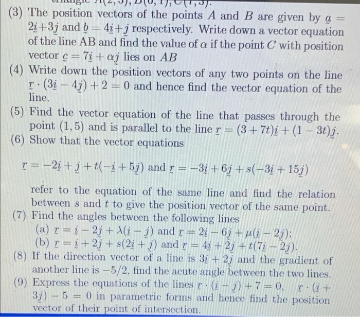 Solved - (3) The position vectors of the points A and B are | Chegg.com