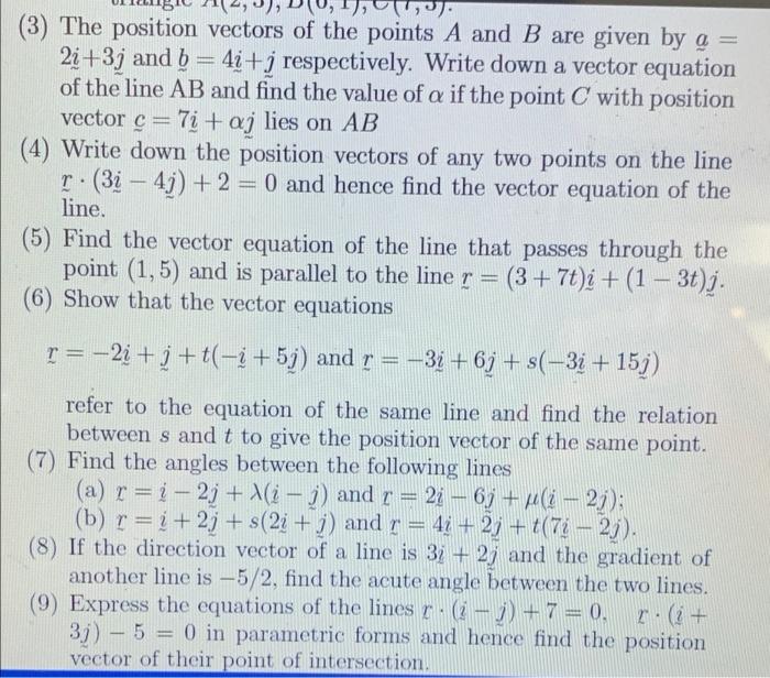 Solved - (3) The Position Vectors Of The Points A And B Are | Chegg.com