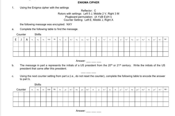 Enigma Cipher 1 Using The Enigma Cipher With The Chegg Com