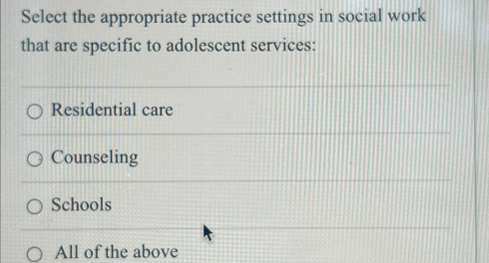 Solved Select the appropriate practice settings in social | Chegg.com