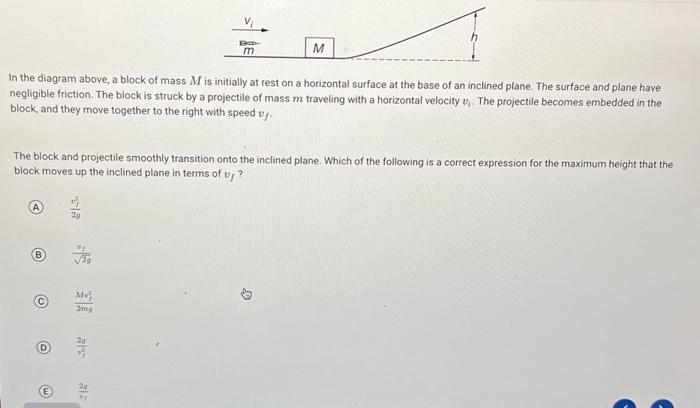 Solved In the diagram above, a block of mass M is initially 