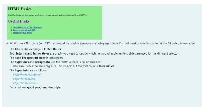 Solved HTML Basics Use the links on this page to discover | Chegg.com