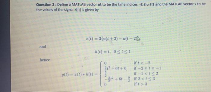Solved Question 2: Define a MATLAB vector ut to be the time | Chegg.com