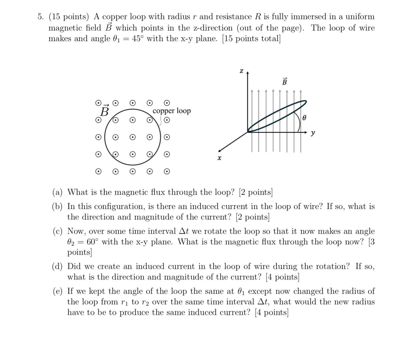 Solved (15 ﻿points) ﻿A copper loop with radius r ﻿and | Chegg.com