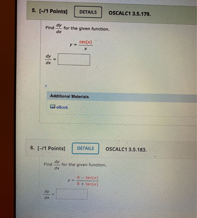 Solved 5. (-/1 Points] DETAILS OSCALC1 3.5.179. Dy Find For | Chegg.com