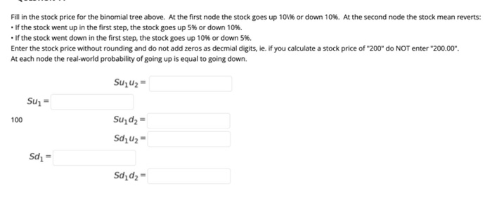 Solved Fill in the stock price for the binomial tree above. | Chegg.com