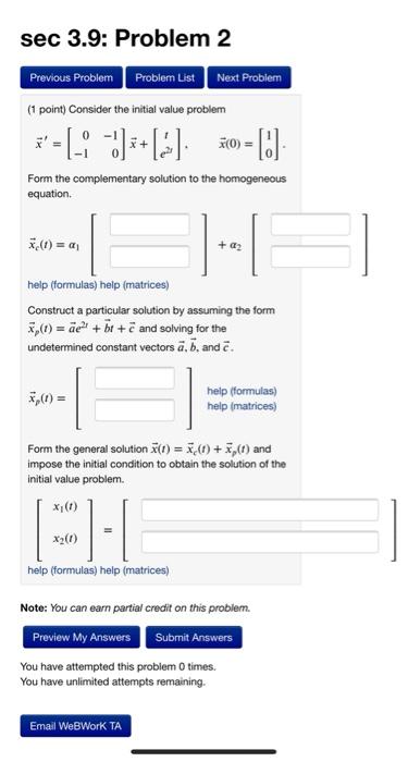Solved sec 3.9: Problem 2 Previous Problem Probler List Next | Chegg.com