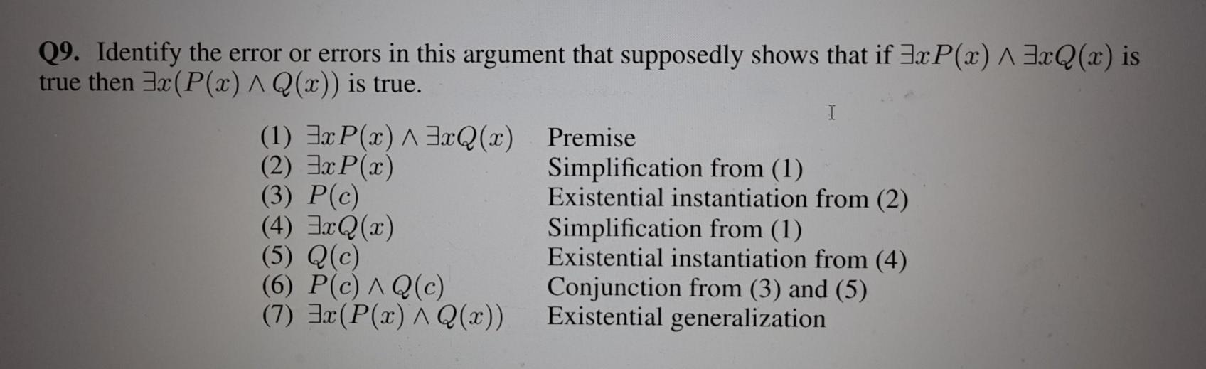 Solved I Q9. Identify the error or errors in this argument | Chegg.com