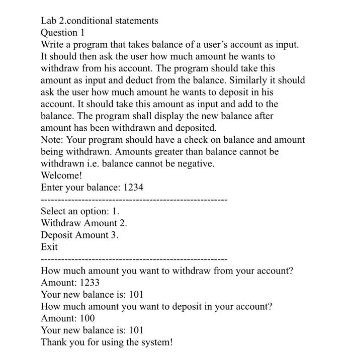 Solved Lab 2.conditional Statements Question 1 Write A | Chegg.com